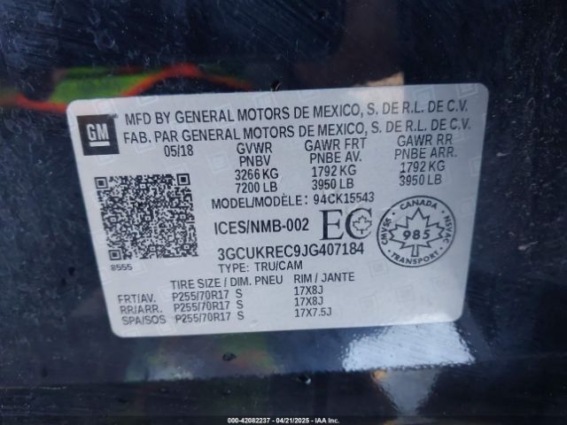 3GCUKREC9JG407184 Chevrolet Silverado 1500 1lt/2lt