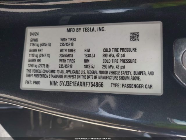 2024 TESLA MODEL 3 5YJ3E1EAXRF754866 Photo 8