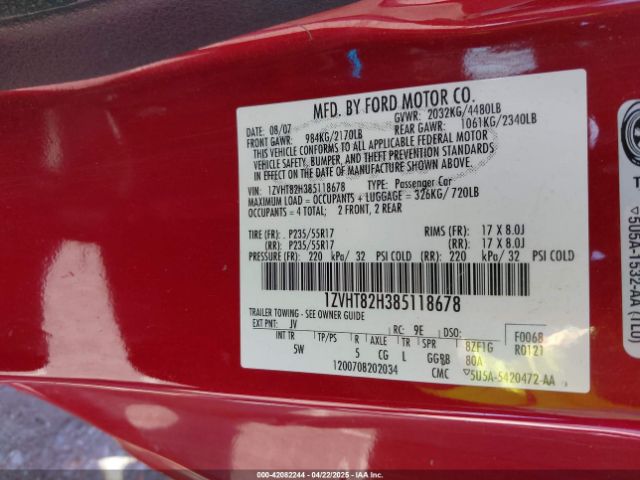 2008 FORD MUSTANG 1ZVHT82H385118678 Photo 8