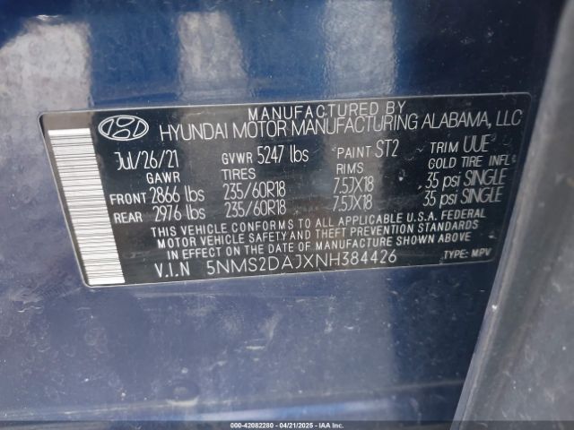 5NMS2DAJXNH384426 Hyundai Santa Fe Sel