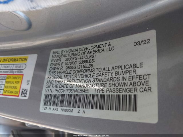1HGCV1F36NA036459 Honda Accord Sport