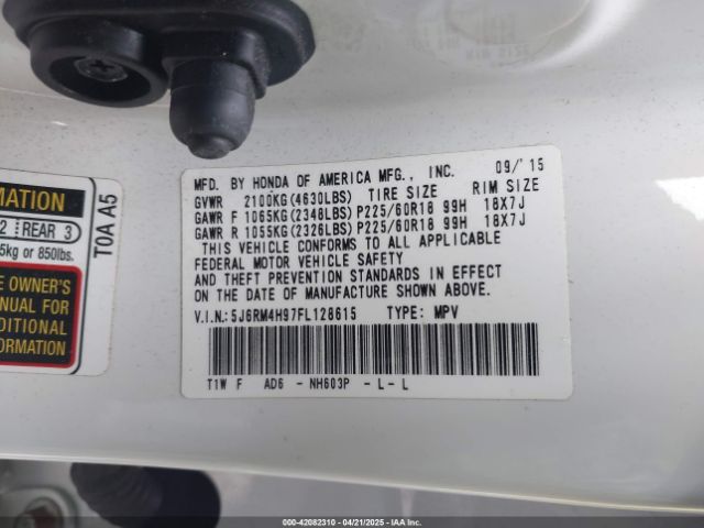 5J6RM4H97FL128615 Honda Cr-v Touring