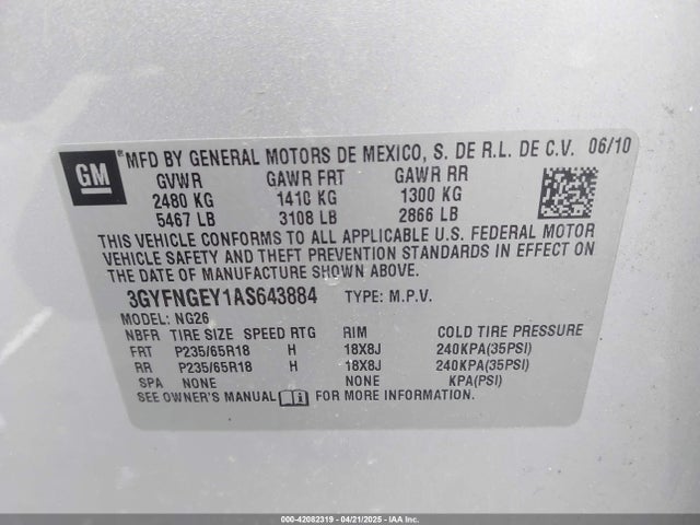 2010 CADILLAC SRX 3GYFNGEY1AS643884 Photo 8