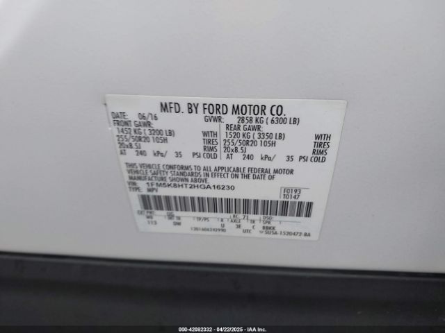 1FM5K8HT2HGA16230 Ford Explorer Platinum