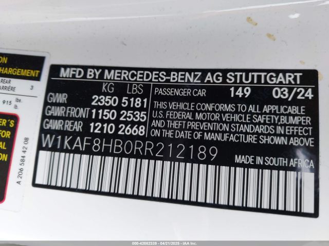 W1KAF8HB0RR212189 Mercedes-Benz Amg C 43 4matic