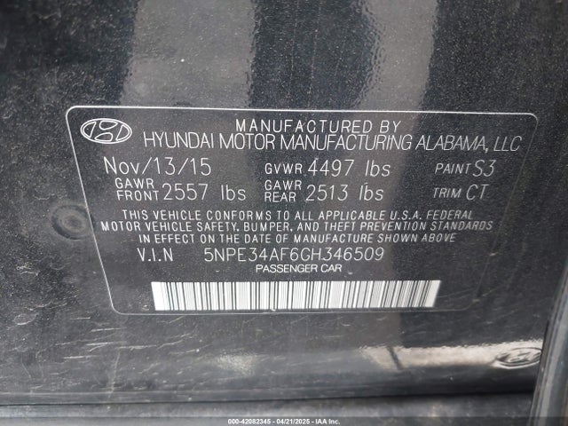 Hyundai Sonata Limited 2016 5NPE34AF6GH346509 Image 9