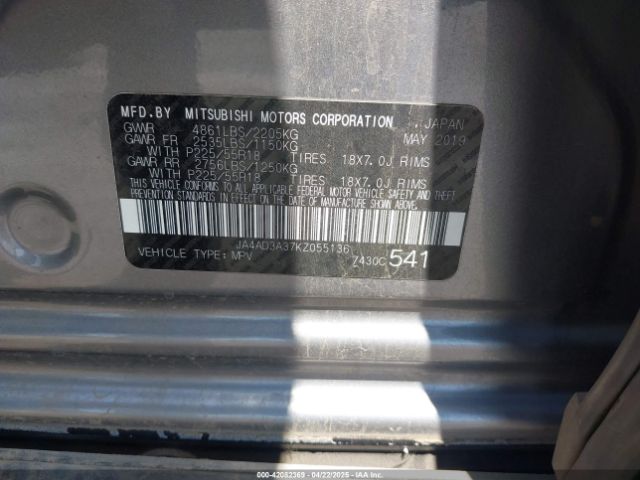 2019 MITSUBISHI OUTLANDER JA4AD3A37KZ055136 Photo 8