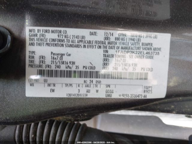 1FADP3K22EL463735 Ford FOCUS SE