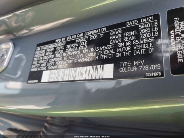 YV4ED3UR9M2600401 Volvo Xc40 Recharge Pure Electric P8