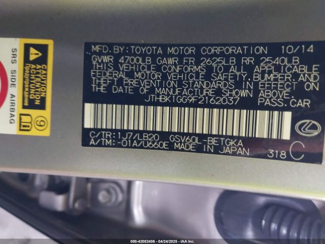 JTHBK1GG9F2162037 Lexus ES 350