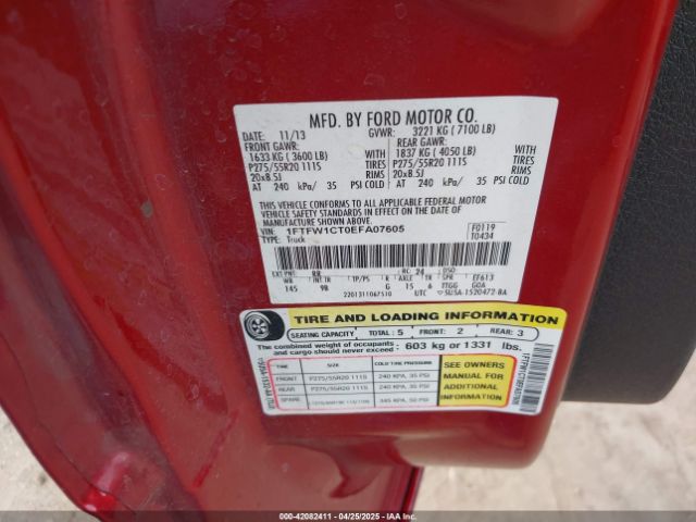 1FTFW1CT0EFA07605 Ford F-150 Platinum