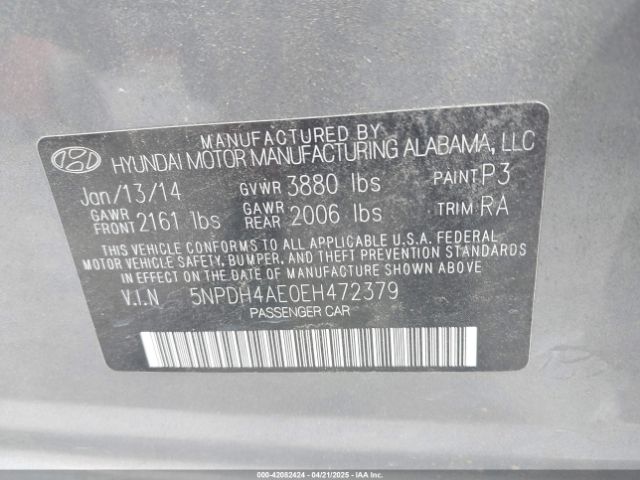 5NPDH4AE0EH472379 Hyundai ELANTRA SE