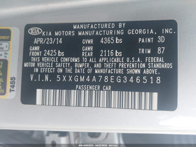 5XXGM4A78EG346518 KIA dohc gdi theta ii