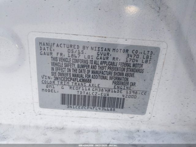 3N1CE2CP4FL436688 Nissan Versa Note S Plus