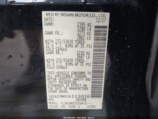 5N1AZ2MHXJN115016 Nissan MURANO SL