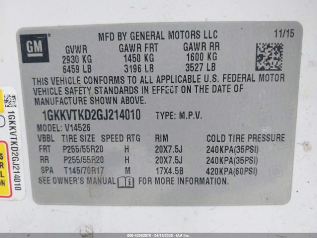 1GKKVTKD2GJ214010 GMC Acadia Denali