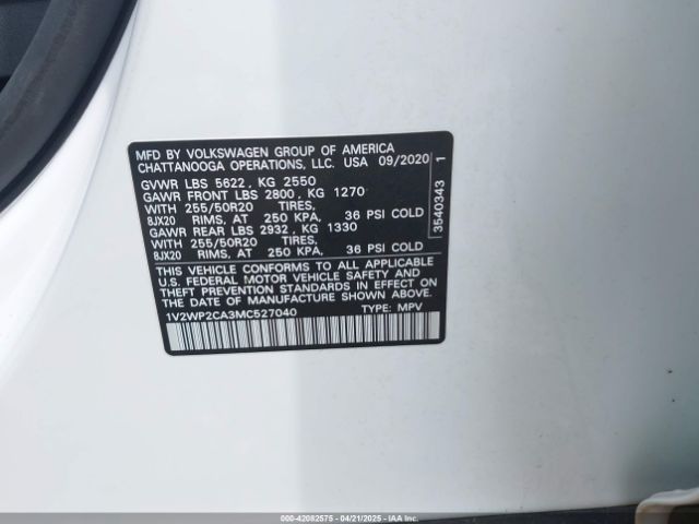 2021 VOLKSWAGEN ATLAS 1V2WP2CA3MC527040 Photo 8