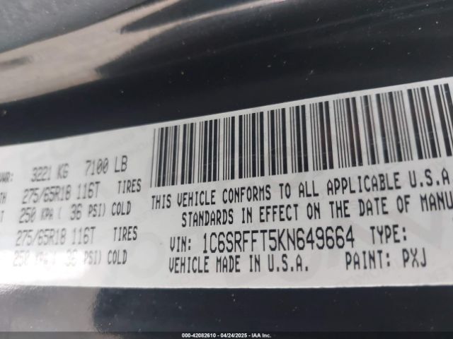 1C6SRFFT5KN649664 RAM 1500 Big Horn/lone Star  4x4 5'7 Box