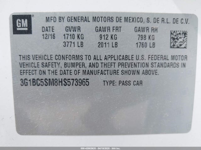 3G1BC5SM8HS573965 Chevrolet Cruze Ls Auto