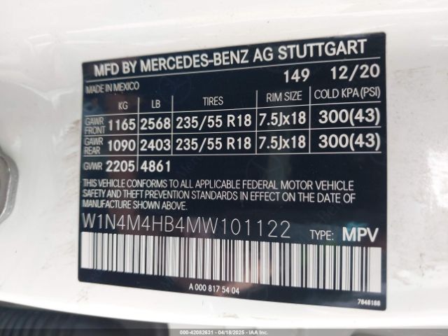 W1N4M4HB4MW101122 Mercedes-Benz Glb 250 4matic