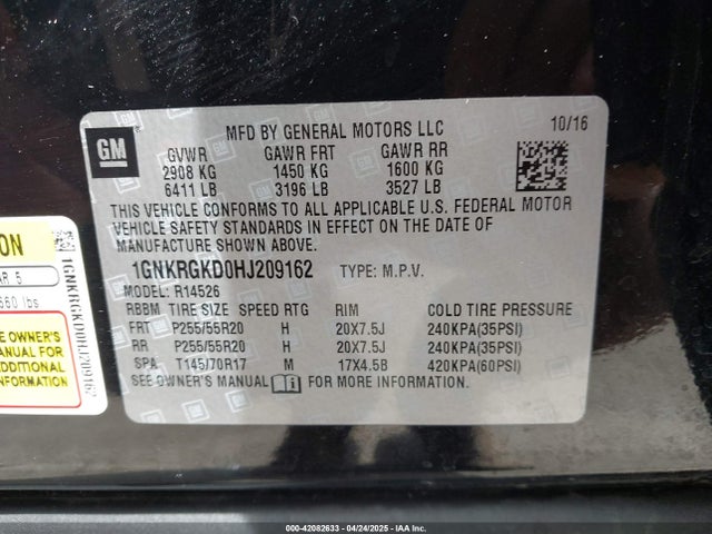 1GNKRGKD0HJ209162 Chevrolet Traverse 1lt