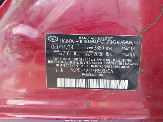 5NPDH4AE1FH599305 Hyundai ELANTRA SE