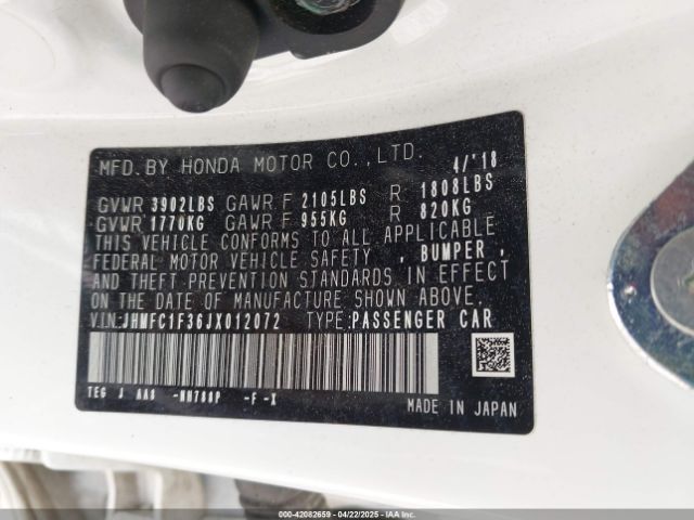 JHMFC1F36JX012072 Honda Civic Ex-t