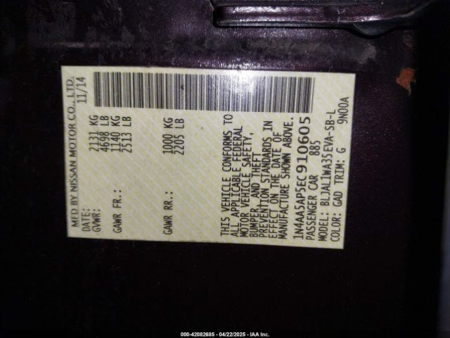 1N4AA5AP5EC910605 Nissan Maxima 3.5 Sv