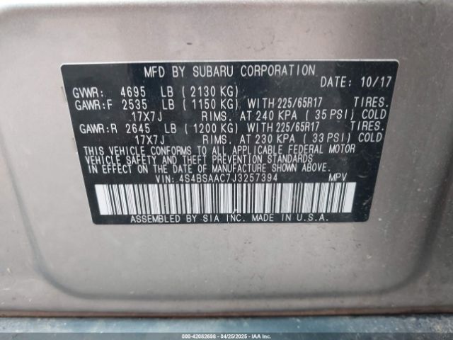 2018 SUBARU OUTBACK 4S4BSAAC7J3257394 Photo 8