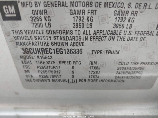 3GCUKREC1EG136336 Chevrolet Silverado 1500 1lt