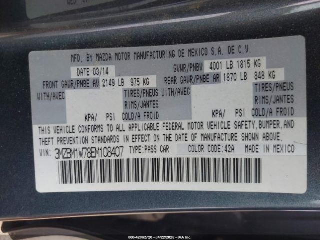 3MZBM1W78EM108407 Mazda Mazda3 I Grand Touring