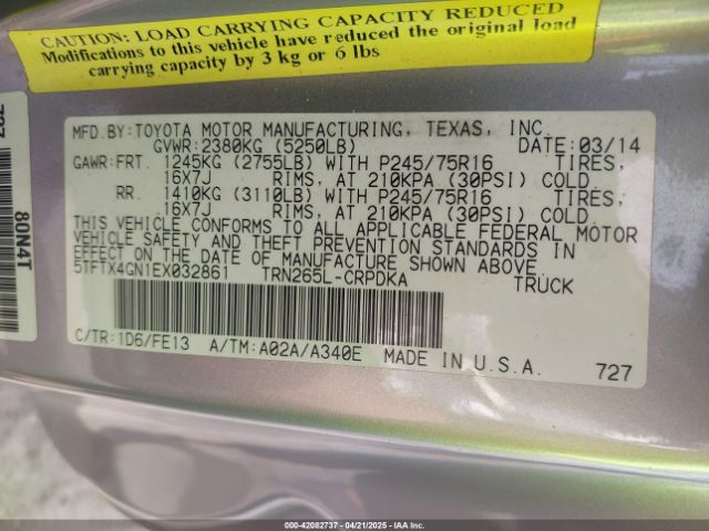 5TFTX4GN1EX032861 Toyota Tacoma Prerunner
