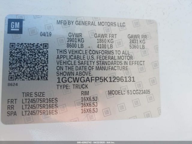 1GCWGAFP5K1296131 Chevrolet Express 2500 Work Van