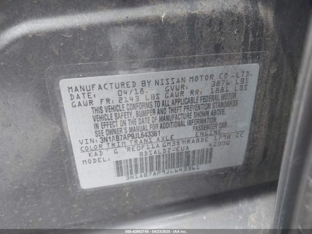 3N1AB7AP9JL643361 Nissan SENTRA SV