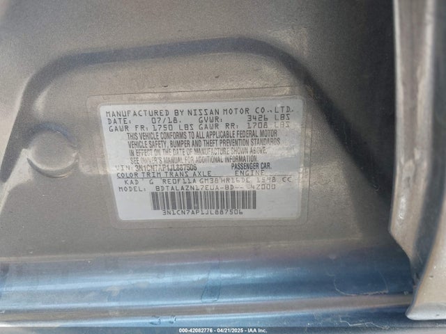 3N1CN7AP1JL887506 Nissan Versa 1.6 S+