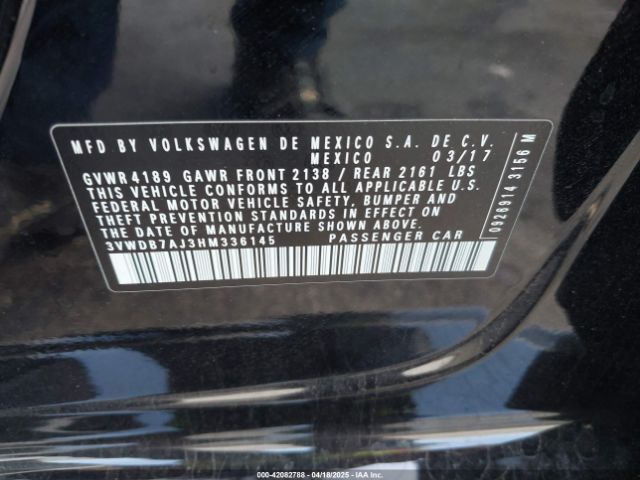 3VWDB7AJ3HM336145 Volkswagen Jetta 1.4t Se
