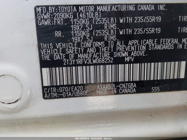 2T3Y1RFV3LW068252 Toyota Rav4 Limited