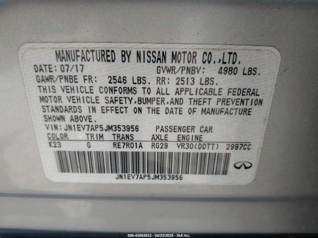 JN1EV7AP5JM353956 Infiniti Q50 3.0t Luxe