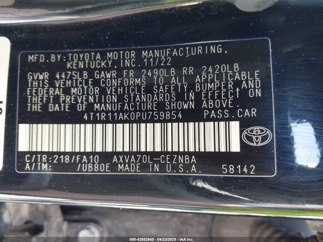4T1R11AK0PU759854 Toyota CAMRY LE