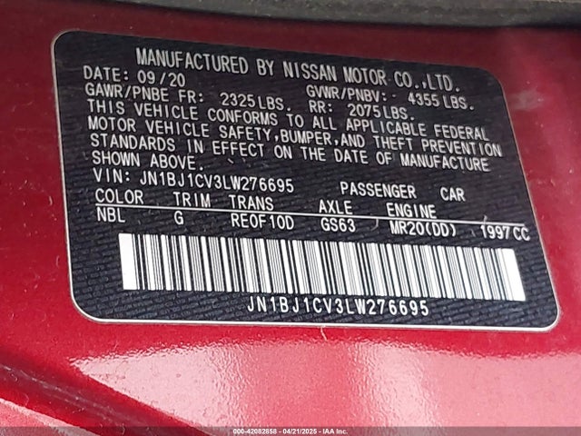 JN1BJ1CV3LW276695 Nissan Rogue Sport Sv Fwd Xtronic Cvt