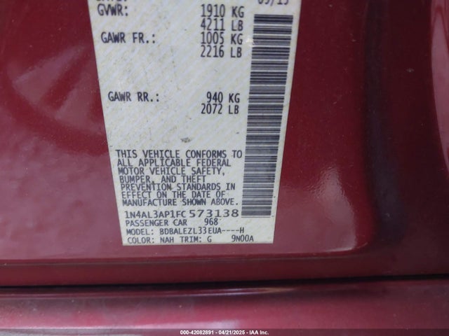 1N4AL3AP1FC573138 Nissan Altima 2.5 S