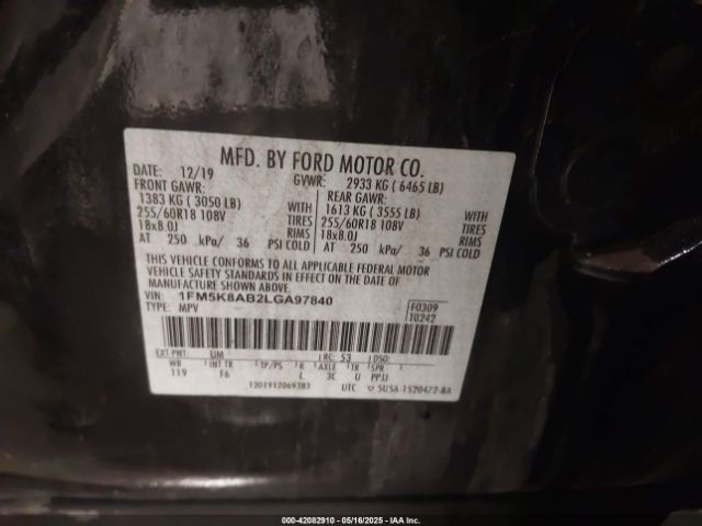 1FM5K8AB2LGA97840 Ford Police Interceptor