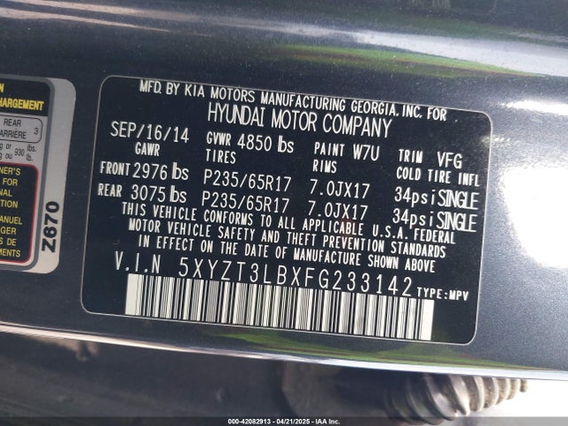 5XYZT3LBXFG233142 Hyundai Santa Fe Sport 2.4l
