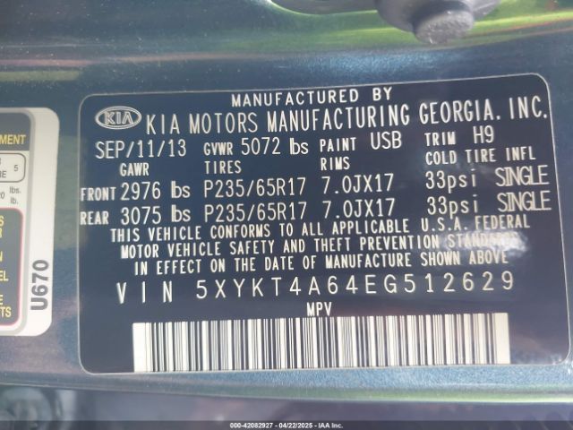 5XYKT4A64EG512629 KIA SORENTO LX