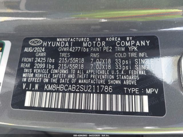 KM8HBCAB2SU211786 Hyundai Kona Sel
