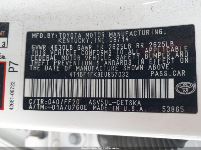 4T1BF1FK9EU857032 Toyota CAMRY SE