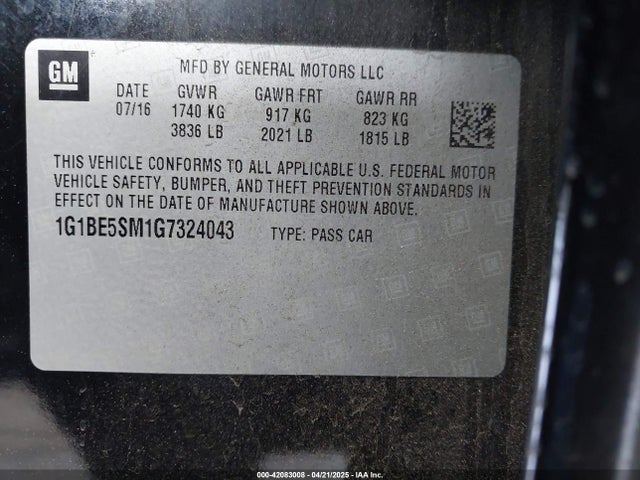 1G1BE5SM1G7324043 Chevrolet Cruze Lt Auto