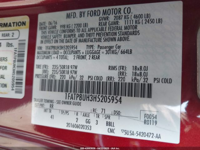 1FATP8UH3H5205954 Ford Mustang Ecoboost Premium