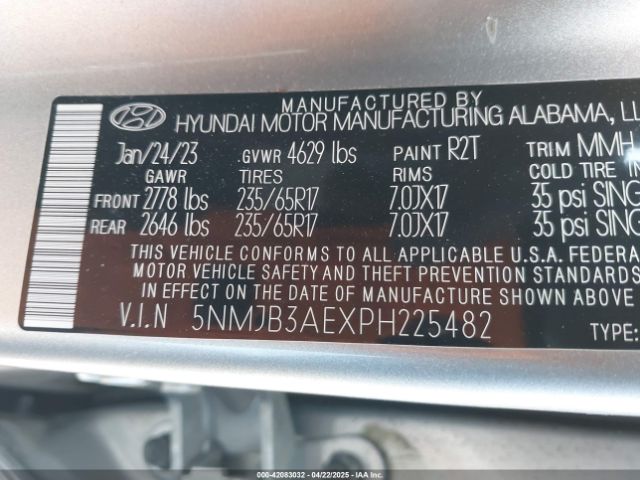 5NMJB3AEXPH225482 Hyundai TUCSON SEL