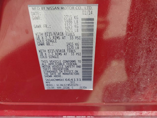 Nissan 2014 2014 5N1AR2MM6EC664131 Image 9